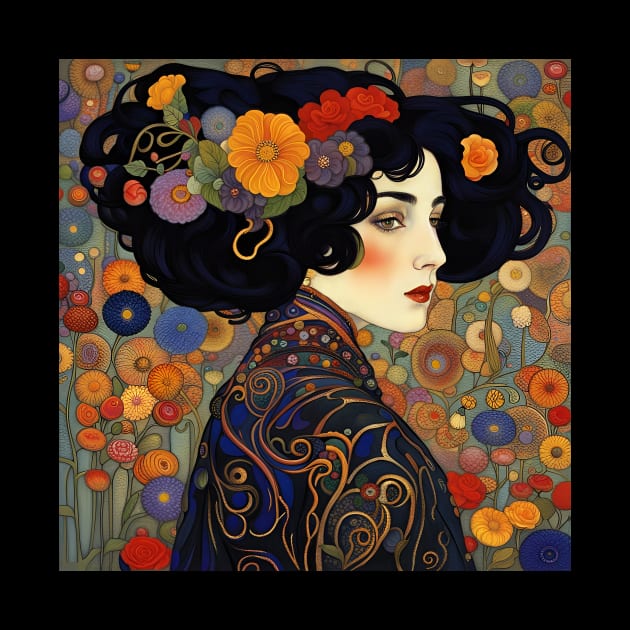 Art Nouveau Beauty IV Beautiful woman with flowers in her hair by LittleBean