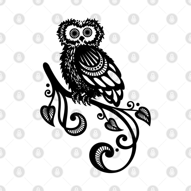 Decorative Owl on Ornate Branch by lissantee