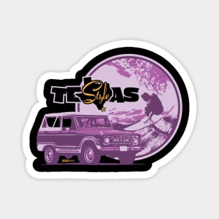 Texas-Style Surfer with Ford Bronco in pastel pinks and purples Magnet