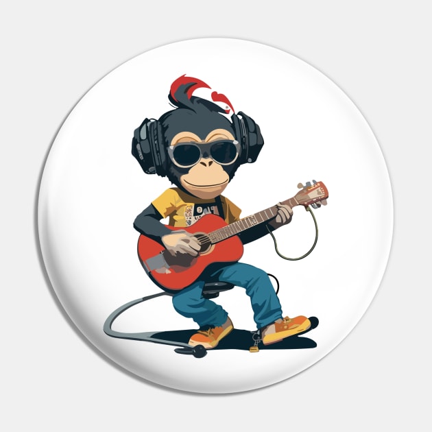 Monkey Play Guitar WIth Sunglasses Pin by ReaBelle