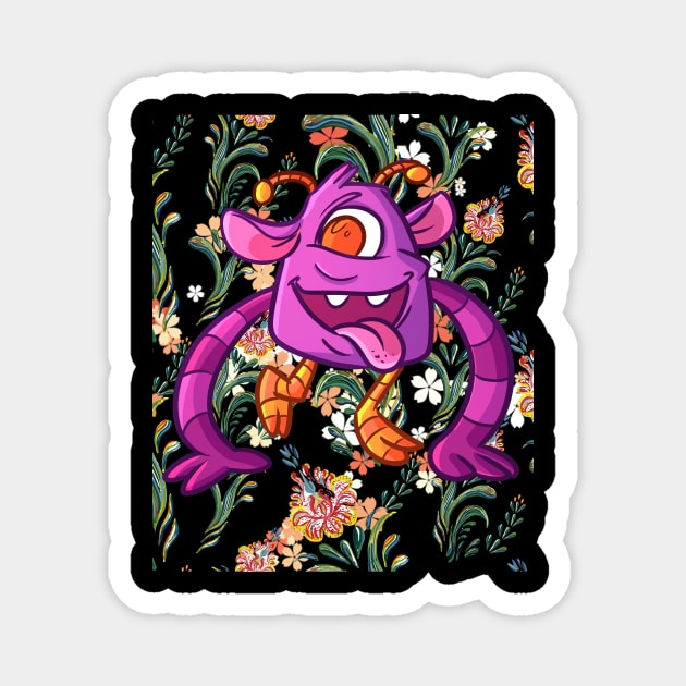 cute bacteria or beast smile  in flower Magnet by funnyd