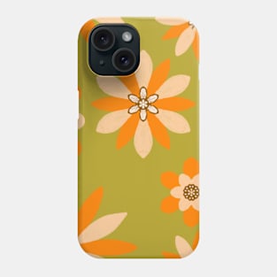 Orange Abstract Flowers on Green Phone Case