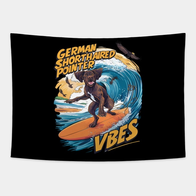 German Shorthaired Pointer Catching Big Wave Tapestry by coollooks