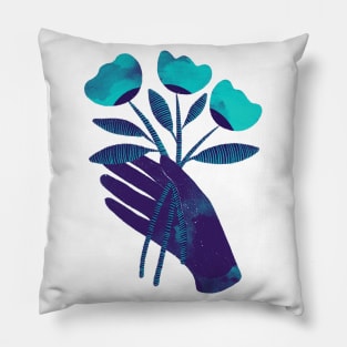 Dark purple blue hand with turquoise flowers for you Pillow