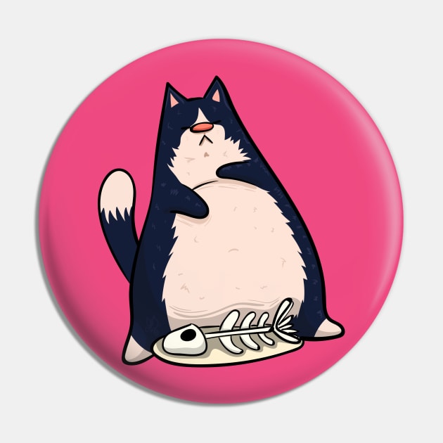 Black and White Lazy Cat Pin by KPrimeArt