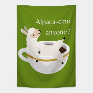 Lispe Alpaca -cino Anyone? Coffee Lover Dad Joke Tapestry