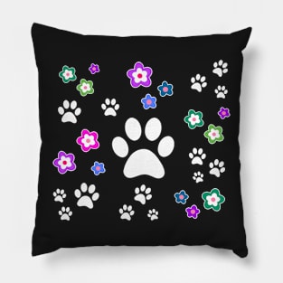 Dog Pawprint Stencil with Flowers - Cute Dog Gifts Pillow