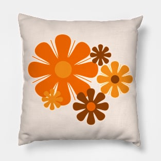 Groovy 70s Vintage Flowers Minimalist Floral Orange & Brown Pillow