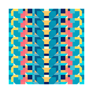 Bondi blue and orange-yellow retro geometric pattern T-Shirt