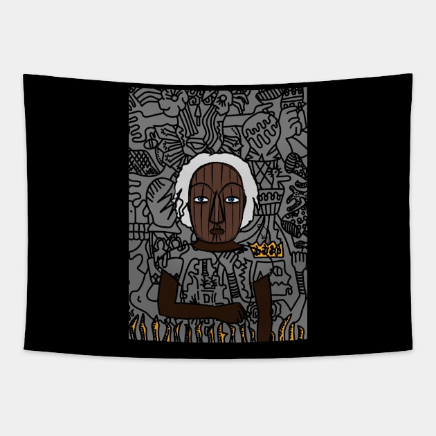 Uncover the Allure of Heqet - A FemaleMask NFT with BlueSkin Color and DoodleGlyph Background Tapestry by Hashed Art