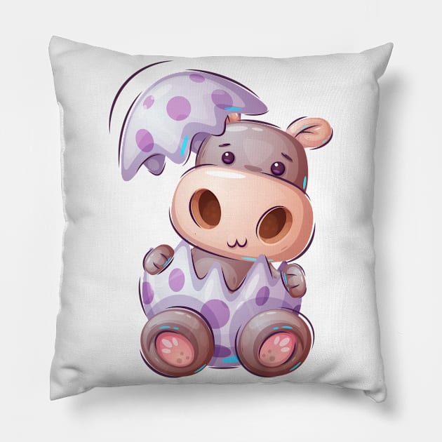 Hippopotamus hatching Hippo funny concept art cartoon Pillow by GiftsRepublic