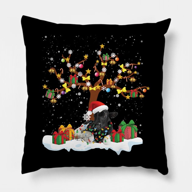 Christmas Heifers Santa Xmas Lights Cow Lovers Pillow by reginaturner