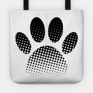 Check Pattern Halftone Dog Paw Print Tote