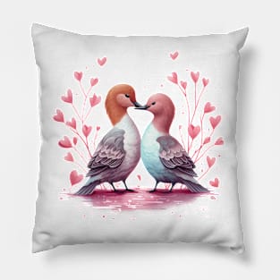 Valentine Kissing Northern Pintail Bird Couple Pillow