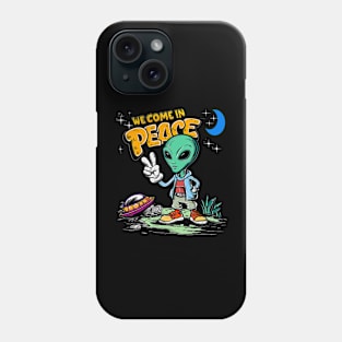 Funny We Come In Peace Cute Alien And Flying Saucer Design Phone Case