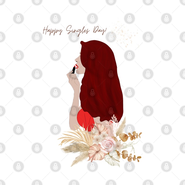 Empowerment & Elegance: 'Happy Singles Day' with Chic Lipstick Girl & Floral Accents by Diaverse Illustration