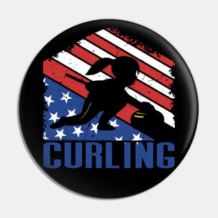 Vintage Curling USA for her - American Curling Player Women Pin