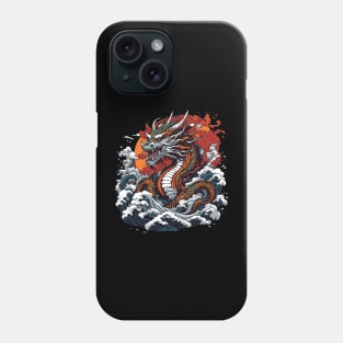 Dragon against the backdrop of a setting sun bathed in ocean waves Phone Case