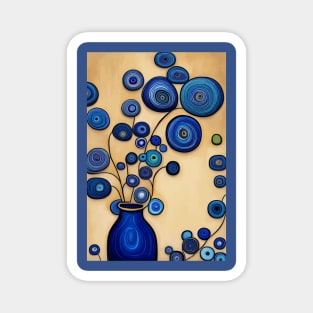 Cute Abstract Flowers in Blue Still Life Painting Magnet