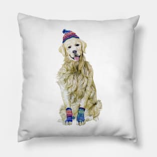 Golden Retriever wearing winter outfit Pillow