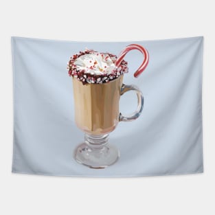 Nice cup of hot coco with cream and a candy cane stick Tapestry