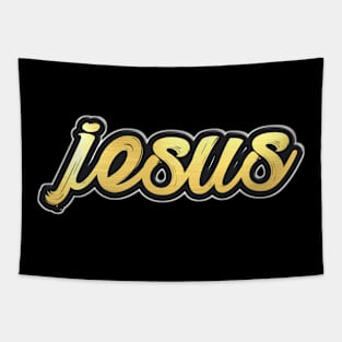 Shiny black and Gold JESUS word ver8 Tapestry