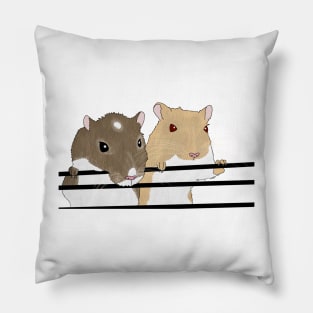 Two cute gerbils holding on to cage bars Pillow