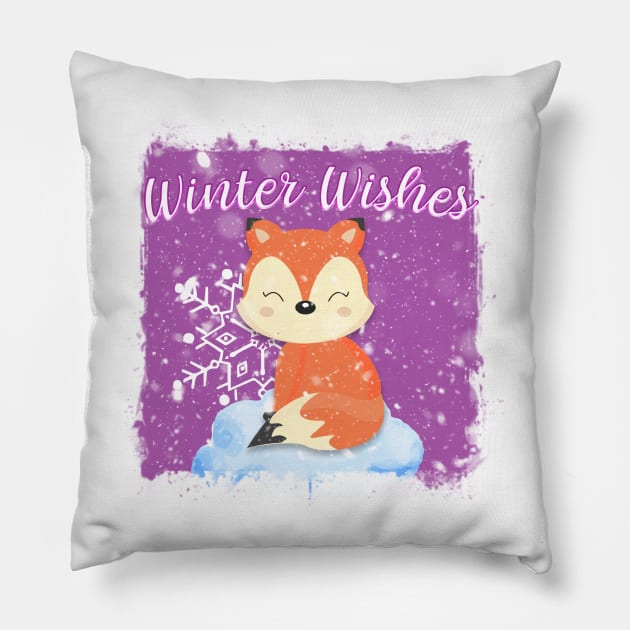 PINK WINTER WISHES FOX Pillow by GreyMoonStudio