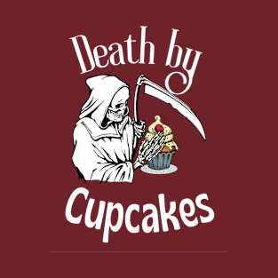 Death By Cupcakes Retro Grim Reaper Design T-Shirt