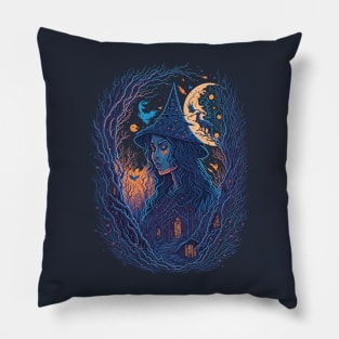 Pretty Witch in the Woods - in the Forest Pillow