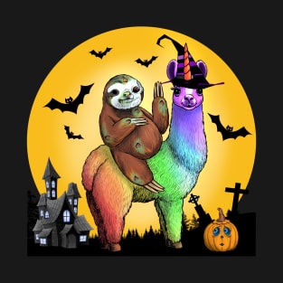 Zombie Sloth Riding Llama Unicorn Witch T-Shirt