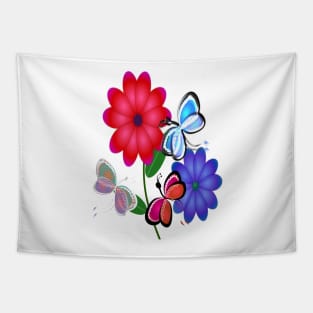 Abstract Butterflies with Flowers (Blue) Tapestry