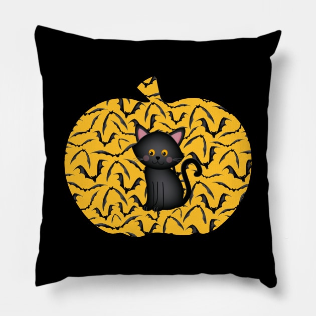 Black Cat and Pumpkin Silhouette Halloween Pillow by AngelFlame