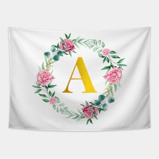 Floral Initial Wreath Monogram letter A Tapestry