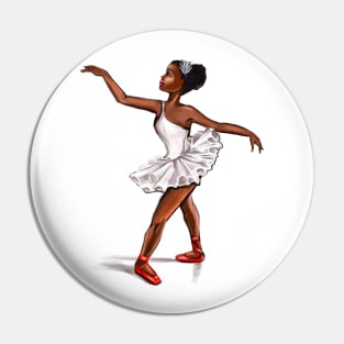 Ballet in red shoes - ballerina doing pirouette in white tutu and red shoes  - brown skin ballerina Pin