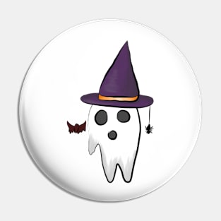 Cute ghost with witch hat Pin