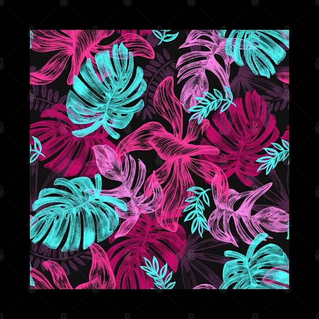 Neon Tropical Leaves Summer Pattern by MysticMagpie