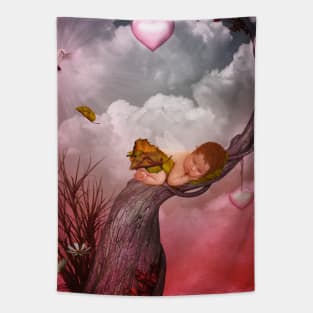 Cute sleeping fairy baby. Tapestry