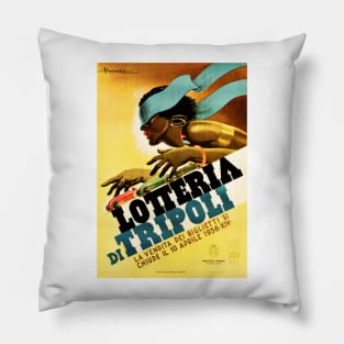 LOTTERIA DI TRIPOLI 1936 Retro Italy Lottery Gambling Sports Promotional Art Pillow