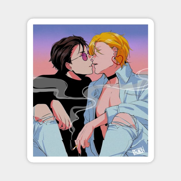 Ash and Eiji in the 80s Magnet by MykaAndSalmon