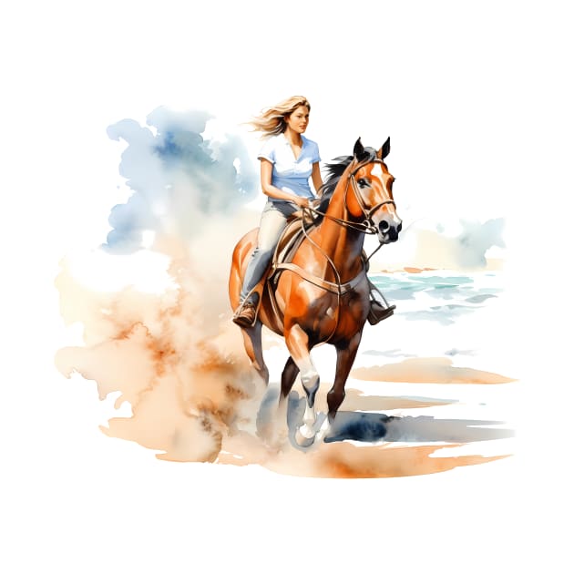 Horseback Beach Riding Watercolor by BisonPrintsCo