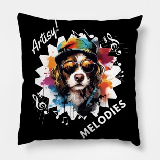 Artistic Dog with Beret: "Artsy Melodies" Pillow