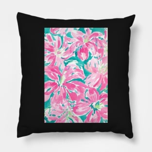 Lilly-Inspired Pink and Green Watercolor Floral Pillow