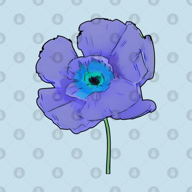 Digital Colored Poppy Flower Sketch (MD23Mrl003c) by Maikell Designs