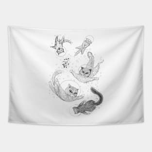 Space cats Black and white Tapestry