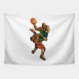 Basketball Player Dunking Blocking Retro Tapestry