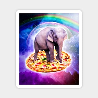 Elephant Riding Pizza In Space With Rainbow Magnet