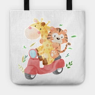 cute animal friends riding scooter Tote