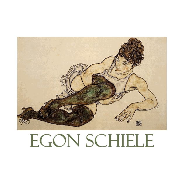 Reclining Woman with Green Stockings (1917) by Egon Schiele by Naves