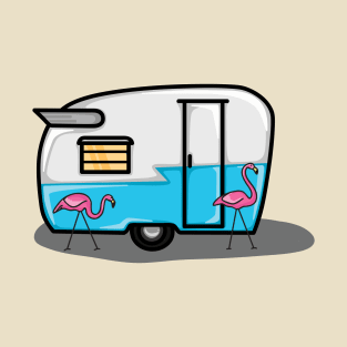 Retro blue flamingo campers T-Shirt